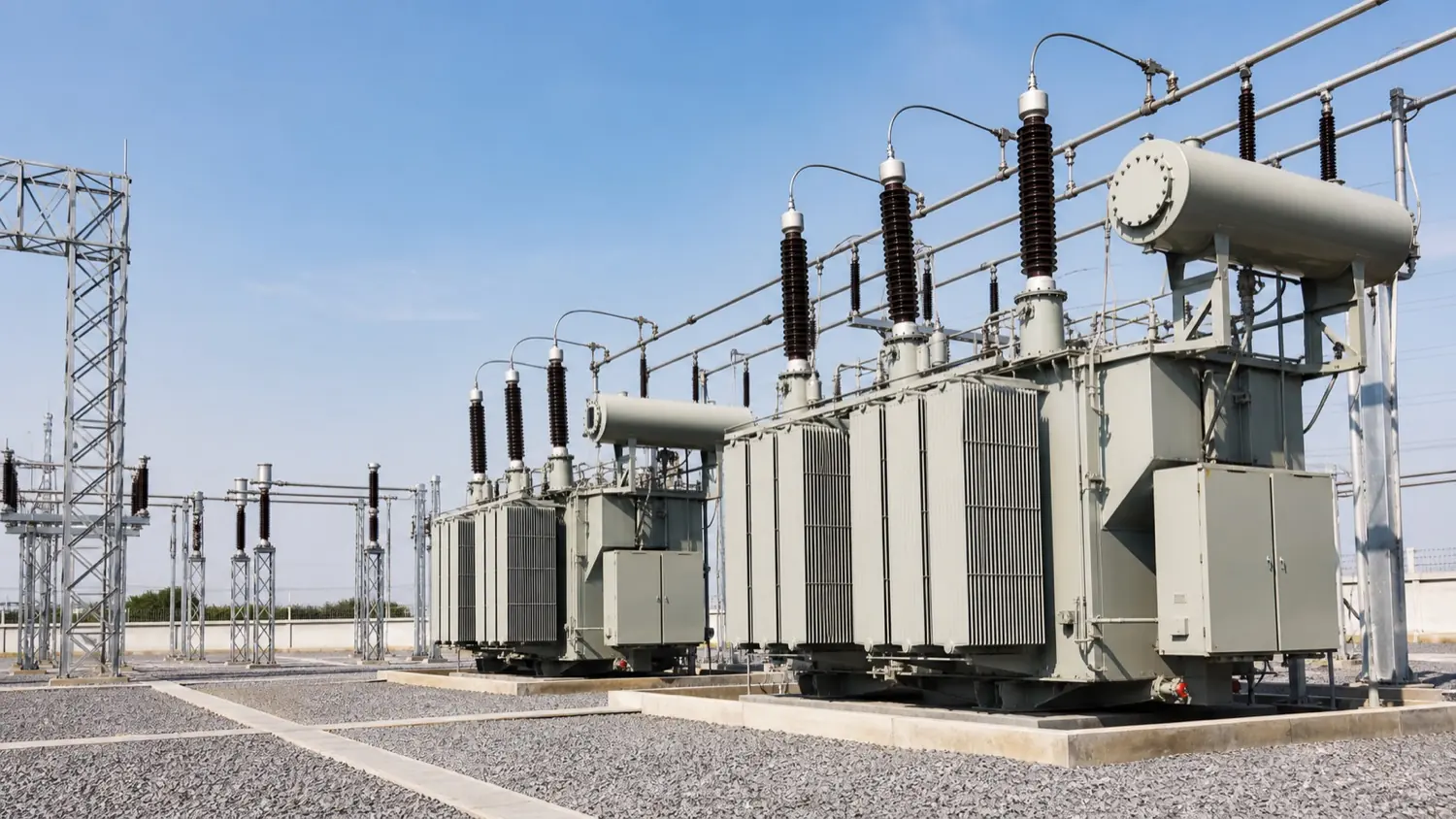 Outdoor substation with large electrical power transformers
